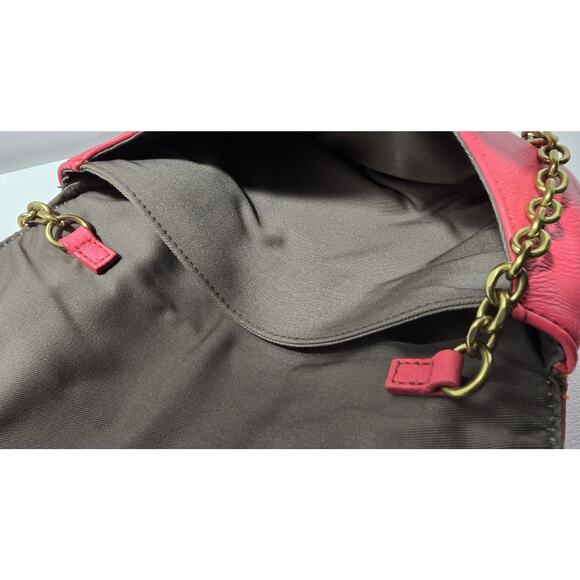 J. Crew Hot Pink Leather Invitation Bag Clutch Envelope Shoulder Purse w/Chain - Picture 12 of 12